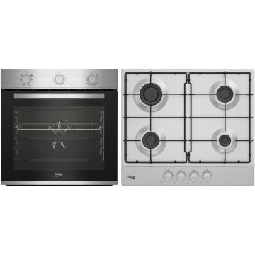 Beko Set Cuptor incorporabil Beko BBSE12130XD, Electric, 71 l, Clasa A, Booster, Fan Assisted cooking, SteamShine Cleaning,Timer, Inox + Plita incorporabila Beko HIAG64223SX, Gaz, 4 arzatoare, High-Efficiency Gas Burner, 60 cm, Inox