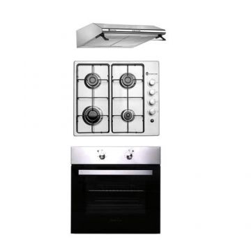 Pachet cuptor electric, plita gaz si hota clasica Mirage Traditional Studio Casa, 2300 W, Clasa A, 61, 4 arzatoare gaz, 2 motoare, Inox