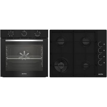 Arctic Pachet Cuptor incorporabil Arctic ARSE11130BD, 71 l, Electric, 6 functii, AquaDropClean, Grill, Timer, Clasa A + Plita incorporabila, Gaz, 4 Arzatoare, Aprindere electrica, Wok, 60 cm, Negru