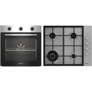 Arctic Pachet Cuptor incorporabil Arctic ARSE11130XD, 71 l, Electric, 6 functii, AquaDropClean, Grill, Timer, Clasa A + Plita incorporabila, Gaz, 4 Arzatoare, Aprindere electrica, Wok, 60 cm, Inox