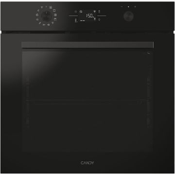 CANDY Cuptor incorporabil Candy Titanium CA6 NP5B3YTB, Electric, 78 litri, Curatare Pirolitica & Hidrolitica, WiFi, 12 functii, Butoane Push-pull, Display, Softclose, Raft telescopic, Clasa A++, Negru