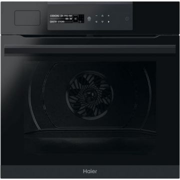 Cuptor electric incorporabil Haier HWO60SM6S9BH, 70 litri, WiFi, Steam, Autocuratare Pirolitica, 9 functii, Grill, Ghidaj telescopic, Sonda carne, Softclose, Clasa A+ (Negru)