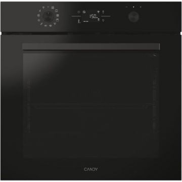 Cuptor incorporabil Candy Bake 800 Titanium CA6 NP5B3YTB, Electric, 78 litri, Curatare Pirolitica & Hidrolitica, WiFi, 12 functii, Butoane Push-pull, Display, Softclose, Raft telescopic, Clasa A++ (Negru)