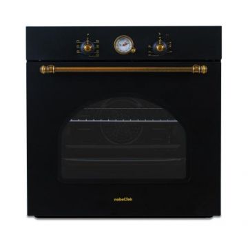 Cuptor incorporabil electric NobelTek NBIO-9750RANT, 8 functii, 2 butoane, timer mecanic, 60L, sticla dubla, design rustic, Clasa A (Antracit)
