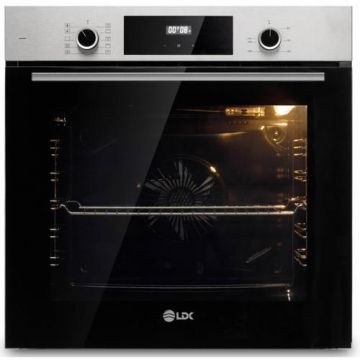 Cuptor incorporabil LDK 1073DBKIX, Clasa A, Capacitate 73 l, 10 functii, Grill, Turbo, Dezghetare, Timer, Iluminare cuptor (Negru/Inox)