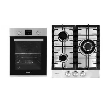 Pachet Samus 45-X2 Cuptor incorporabil Samus SCE458GTXV, 1900 W, 43 l, 6 functii, Clasa A, Grill, Timer, Ventilator + Plita incorporabila Samus PSG-43SX1, 3 arzatoare pe gaz, 45cm (Inox)