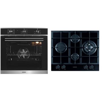 Pachet Samus B10 Cuptor incorporabil Samus SC628GX9, 2800 W, 75 l, 9 Functii, Grill, Clasa A + Plita incorporabila Samus PSG-64SG2, Gaz, 4 arzatoare, Arzător WOK, Aprindere electrica (Negru)