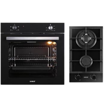 Pachet Samus B14 Cuptor incorporabil Samus SC621G4, Electric, 81 L, 4 functii + Plita incorporabila Samus PSG-32SG2, Gaz, 2 Arzatoare, Aprindere electrica, Siguranta (Negru)