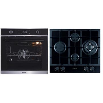 Pachet Samus B2 Cuptor incorporabil Samus SC626GDX9, Electric, 75 L, 9 functii + Plita incorporabila Samus PSG-64SG2, Gaz, 4 arzatoare, Arzător WOK, Aprindere electrica (Negru)