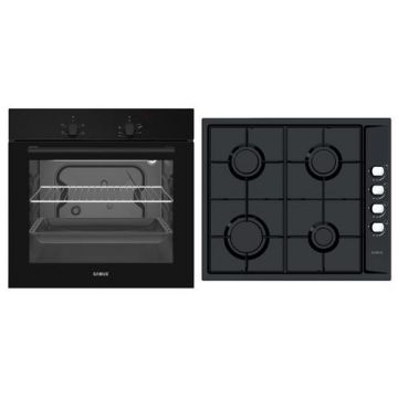 Pachet Samus B20 Cuptor incorporabil Samus SC620G4B, 62 l, 2200 W, Grill, 4 functii, Iluminare interioara + Plita incorporabila Samus PSG-64SB, 7000 W, 4 Arzatoare pe gaz, Gratare metalice, Aprindere electrica (Negru)