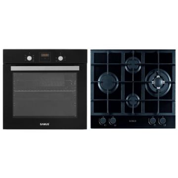 Pachet Samus B4 Cuptor Incorporabil Samus SC639CEGV, 62 L, 6 Functii, Curatare catalitica, Grill electric, Timer digital, Ventilatie tangentiala de racire + Plita incorporabila Samus PSG-64SG2, Gaz, 4 arzatoare, Arzator WOK, Aprindere electrica (Negru)