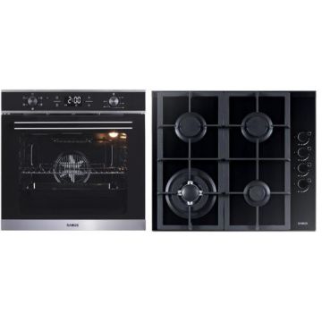 Pachet Samus ONL4 Cuptor incorporabil Samus SC625GDX5, Electric, 75 L, 5 functii + Plita incorporabila Samus PSG-64SG4, 4 Arzatoare, Aprindere electrica, Siguranta (Negru)