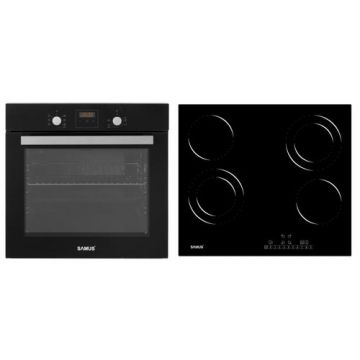 Pachet Samus ONL5 Cuptor Incorporabil Samus SC639CEGV, 62 L, 6 Functii, Curatare catalitica, Grill electric + Plita incorporabila Samus PSVE-64BG6, 4 Zone de gatit, Vitroceramica, Touch Control, 9 Trepte, Timer (Negru)