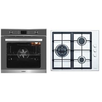 Pachet Samus V5 Cuptor incorporabil Samus SC626GDX9 GRAY, Electric, 75 L, Ventilator cu aer cald, 9 functii de preparare + Plita incorporabila Samus PSG-63SX1, Gaz, 3 arzatoare, Arzator Wok, Aprindere electrica (Inox)