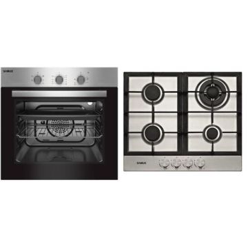 Pachet Samus V7 Cuptor incorporabil Samus SC616GTXV, Electric, 56 L, 5 functii + Plita incorporabila Samus PSG-64SX2, Gaz, 4 arzatoare, Arzator Wok, Aprindere electrica (Negru/Inox)