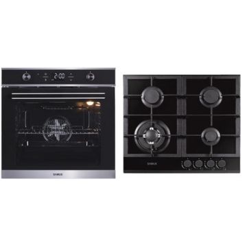Pachet Sasmus B11 Cuptor incorporabil Samus SC626GDX9, Electric, 75 L, 9 functii + Plita incorporabila Samus PSG-64SG1, Gaz, 4 arzatoare, Arzator WOK, Aprindere electrica (Negru/Inox)