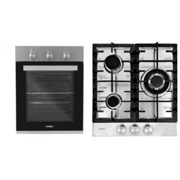 Pachet Ssamus 45-X1 Cuptor incorporabil Samus SC456GTXV, 43 l, 6 Functii, Latime 45 cm,1900 W + Plita incorporabila Samus PSG-43SX1, 3 arzatoare pe gaz, 45cm (Inox)