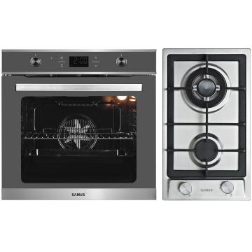 Samus Pachet incorporabil Samus Cuptor incorporabil SC626GDX9 GRAY, 75 L, 2800 W, 9 functii + Plita incorporabila PSG-32SX2, 2 arzatoare pe gaz, gratar fonta, Inox