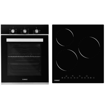 Samus PACHET SAMUS-45-B18, Cuptor electric incorporabil SC457GTBV + plita vitroceramica electrica incorporabila PSVE-43BG2, clasa A, 43 litri, 6 functii, 3 zone de gatit, 4800 W, control touch, timer, negru