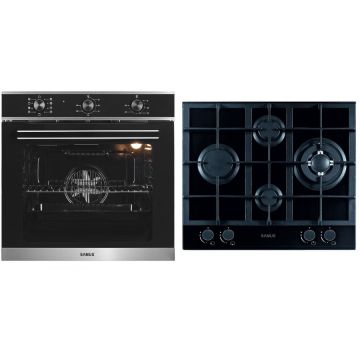 Samus PACHET SAMUS-B10, Cuptor electric incorporabil SC628GX9 + plita pe gaz incorporabila PSG-64SG2, clasa A, 75 litri, 9 functii, 4 arzatoare, aprindere electrica, negru + argintiu