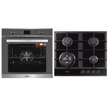 Samus PACHET SAMUS-B11, Cuptor electric incorporabil SC626GDX9 Gray + plita pe gaz incorporabila PSG-64SG1, clasa A, 75 litri, 9 functii, 4 arzatoare, aprindere electrica, argintiu + negru
