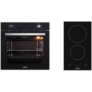 Samus Pachet Samus B13 Cuptor incorporabil Samus SC621G4, Electric, 81 L, 4 functii + Plita incorporabila Samus PSVE-32BG3, Vitroceramica, 2 Zone de gatit, Negru