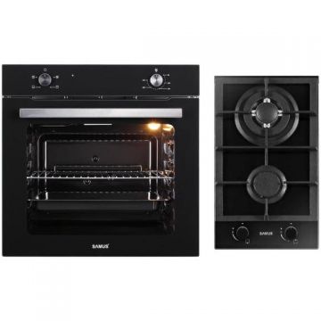 Samus Pachet Samus B14 Cuptor incorporabil Samus SC621G4, Electric, 81 L, 4 functii + Plita incorporabila Samus PSG-32SG2, Gaz, 2 Arzatoare, Aprindere electrica, Siguranta, Negru