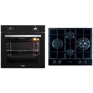 Samus Pachet SAMUS-B15, Cuptor electric incorporabil SC621G4 + plita pe gaz incorporabila PSG-64SG2, clasa A, 81 litri, 4 functii, 4 arzatoare, aprindere electrica, negru
