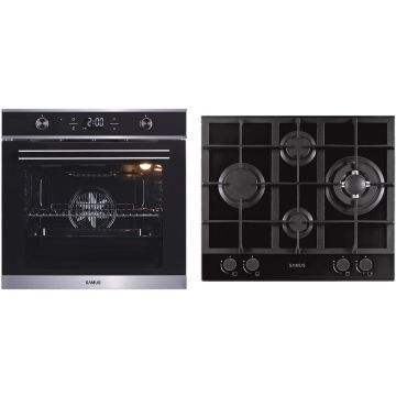 Samus Pachet Samus B2 Cuptor incorporabil Samus SC626GDX9, Electric, 75 L, 9 functii + Plita incorporabila Samus PSG-64SG2, Gaz, 4 arzatoare, Arzator WOK, Aprindere electrica, Negru