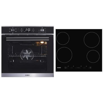 Samus PACHET SAMUS-B6, Cuptor electric incorporabil SC625GDX5 + plita vitroceramica electrica incorporabila PSVE-64BG3, clasa A, 75 litri, 5 functii, 4 zone de gatit, 5800 W, 9 trepte de putere, negru