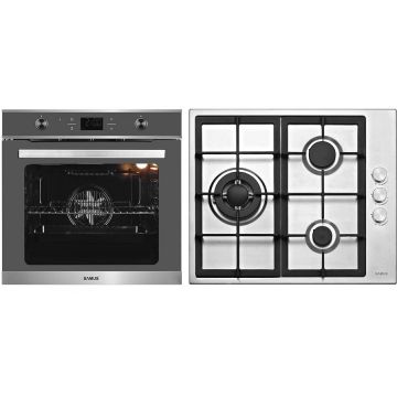 Samus Pachet Samus V5 Cuptor incorporabil Samus SC626GDX9 GRAY, Electric, 75 L, Ventilator cu aer cald, 9 functii de preparare + Plita incorporabila Samus PSG-63SX1, Gaz, 3 arzatoare, Arzator Wok, Aprindere electrica, Inox