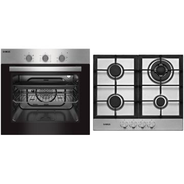 Samus PACHET SAMUS - V7, Cuptor electric incorporabil SC616GTXV + plita pe gaz incorporabila PSG-64SX2, clasa A, 56 litri, 5 functii, 4 arzatoare, aprindere electrica, gratare fonta, negru + argintiu