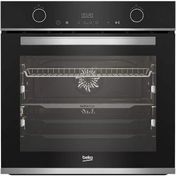 Beko Cuptor incorporabil Beko BBVM13400XDS, Electric, Multifunctional, Split & Cook®, SteamShine® Cleaning, SoftClose® door, 3D Cooking, Rafturi telescopice, Pizza, 14 functii, 72 l, Clasa A+, Negru/Inox