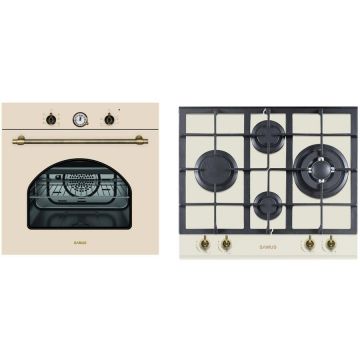 Samus Pachet Samus ONL12 Cuptor incorporabil Samus SC620VTV, Electric 58 L + Plita incorporabila Samus PSG-64VG1, Gaz, 4 arzatoare, Arzator WOK, Aprindere electricaБ Bej