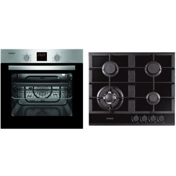 Samus Pachet Samus ONL21 Cuptor incorporabil Samus SC617EXV, Electric, 58 L, 7 functii + Plita incorporabila Samus PSG-64SG1, Gaz, 4 arzatoare, Arzator WOK, Aprindere electrica, Negru