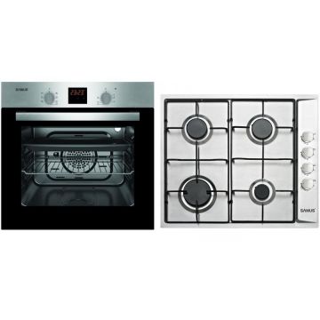 Samus Pachet Samus ONl22 Cuptor incorporabil Samus SC617EXV, Electric, 58 L, 7 functii + Plita incorporabila Samus PSG-64SX, 4 Arzatoare, Gaz, Sistem de siguranta, Argintiu