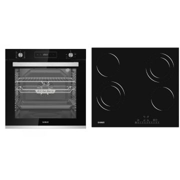 Samus Pachet Samus ONL31 Cuptor incorporabil Samus SCE828GCF3D, 80 l, 2500 W, 8 functii, Clasa A, Gatire 3D, Grill, Ventilator, Timer digital + Plita incorporabila Samus PSVE-64BG3, Vitroceramica, 5800 W, 4 Zone de gatit, Negru