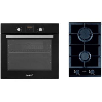 Samus Pachet Samus ONL33 Cuptor Incorporabil Samus SC639CEGV, 62 L, 6 Functii, Curatare catalitica, Grill electric, Timer digital, Ventilatie tangentiala de racire + Plita pe Gaz Samus PSG-32SG, 2 arzatoare, Negru