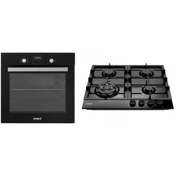 Samus Pachet Samus ONL34 Cuptor Incorporabil Samus SC639CEGV, 62 L, 6 Functii, Curatare catalitica, Grill electric, Timer digital + Plita incorporabila PSG-64SMB1, 4 arzatoare pe gaz, 1 arzator triplu, Montata pentru gaz natural, Negru