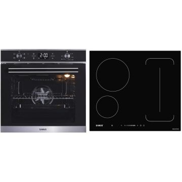 Samus Pachet Samus ONL39 Cuptor incorporabil Samus SC625GDX5, Electric, 75 L, 5 functii (Negru/Inox) + Plita incorporabila Samus PSI-64BG9, Inductie, 7000 W, 3 Zone de gatit, Negru