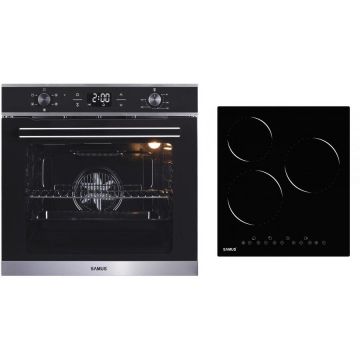 Samus Pachet Samus ONL41 Cuptor incorporabil Samus SC625GDX5, Electric, 75 L, 5 functii (Negru/Inox) + Plita incorporabila vitroceramica Samus PSVE-43BG2, latime 45 cm, 4800 W, 3 zone de gatit, Touch Control, setari putere in 9 trepte, Sticla neagra