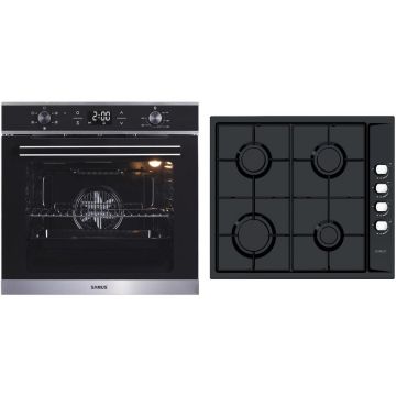 Samus Pachet Samus ONL42 Cuptor incorporabil Samus SC625GDX5, Electric, 75 L, 5 functii (Negru/Inox) + Plita incorporabila Samus PSG-64SB, 7000 W, 4 Arzatoare pe gaz, Gratare metalice, Aprindere electrica, Negru