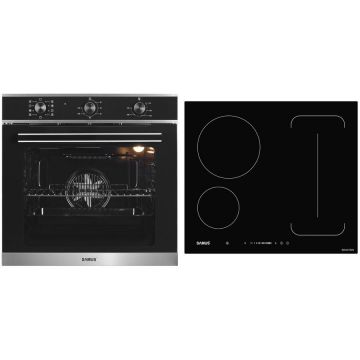 Samus Pachet Samus ONL43 Cuptor incorporabil Samus SC628GX9, 2800 W, 75 l, 9 Functii, Grill, Clasa A (Negru/Inox) + Plita incorporabila Samus PSI-64BG9, Inductie, 7000 W, 3 Zone de gatit, Negru