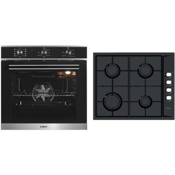 Samus Pachet Samus ONL45 Cuptor incorporabil Samus SC628GX9, 2800 W, 75 l, 9 Functii, Grill, Clasa A (Negru/Inox) + Plita incorporabila Samus PSG-64SB, 7000 W, 4 Arzatoare pe gaz, Gratare metalice, Aprindere electrica, Negru
