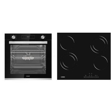Samus Pachet Samus ONL46 Cuptor incorporabil Samus SCE827GCF, 80 l, 2500 W, 7 Functii, Clasa energetica A, Timer digital, Grill electric, Ventilator, Curatare catalitica (Negru) + Plita incorporabila Samus PSVE-64BG3, Vitroceramica, 5800 W, Negru