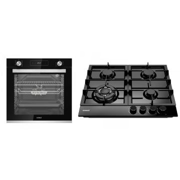 Samus Pachet Samus ONL47 Cuptor incorporabil Samus SCE827GCF, 80 l, 2500 W, 7 Functii, Clasa energetica A, Timer digital, Grill electric, Ventilator, Curatare catalitica, Negru+Plita incorporabila Samus PSG-64SMB1 4 arzatoare pe gaz, 1 arzator triplu, Mo