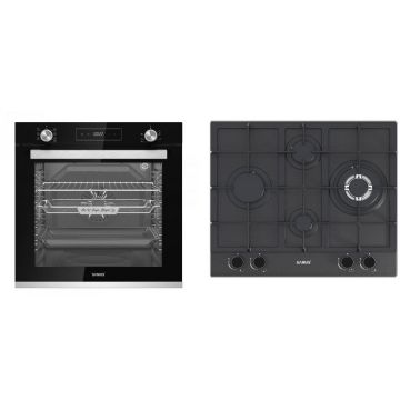 Samus Pachet Samus ONL48 Cuptor incorporabil Samus SCE827GCF, 80 l, 2500 W, 7 Functii, Clasa energetica A, Timer digital, Grill electric, Ventilator, Curatare catalitica (Negru) + Plita incorporabila SAMUS PSG-64SMGN2, Gaz, 4 arzatoare, 58 cm, Negru