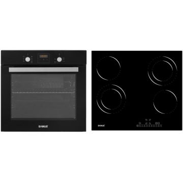 Samus Pachet Samus ONL5 Cuptor Incorporabil Samus SC639CEGV, 62 L, 6 Functii, Curatare catalitica, Grill electric + Plita incorporabila Samus PSVE-64BG6, 4 Zone de gatit, Vitroceramica, Touch Control, 9 Trepte, Timer, Negru
