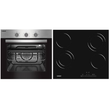 Samus Pachet Samus ONL50 Cuptor incorporabil Samus SC616GTXV, Electric, 56 L, 5 functii (Negru/Inox) + Plita incorporabila Samus PSVE-64BG3, Vitroceramica, 5800 W, 4 Zone de gatit, Negru