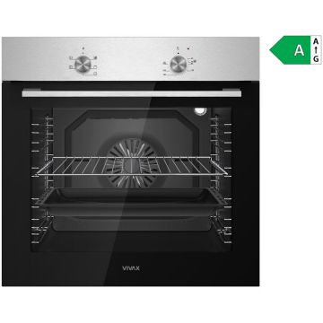VIVAX Cuptor incorporabil Vivax BO-806BFM X, Electric, Clasa A, Capacitate 80 l, 5 programe + Lumina, Grill, Convectie, Dezghetare, Temperatura ajustabila 40–240°C, 2500W, Ventilatie tangentiala de racire, Ghidaje cromate detasabile, Usa dubla din sticla